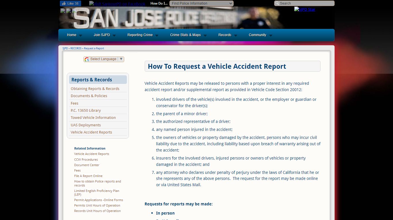 Request a Report - San Jose Police